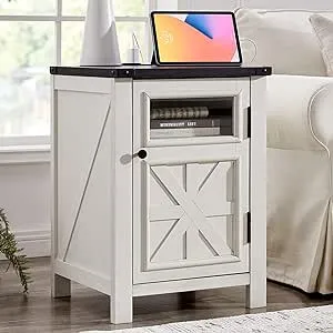 JXQTLINGMU Farmhouse End Table with Charging Station