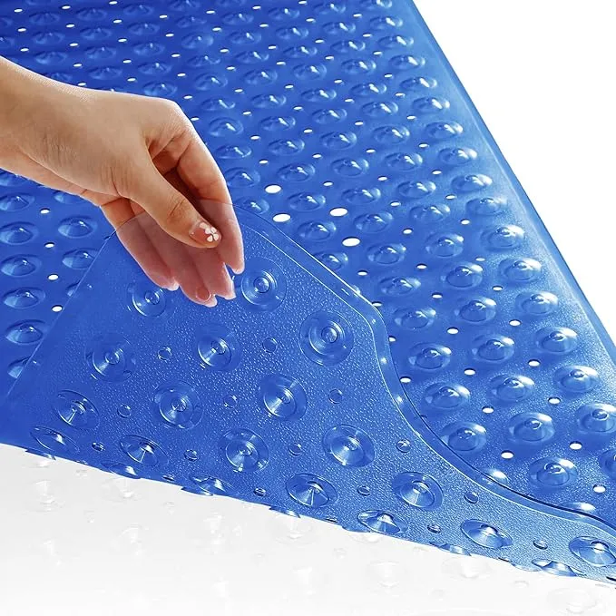 Yimobra Original Bath Tub Shower Mat Extra Long 16 x 40 Inches, Non Slip Bathtub Mat with Drain Holes, Suction Cups, Machine Washable, Navy Blue