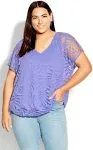 Avenue Plus Size Elora Burnout V-Neck Top - Lilac - Size 26W/28W