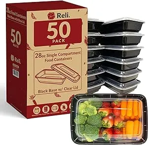 Reli. 50 Pack 28 oz. Meal Prep Containers - Stackable Microwavable Freezer Dishwasher Safe Food Storage