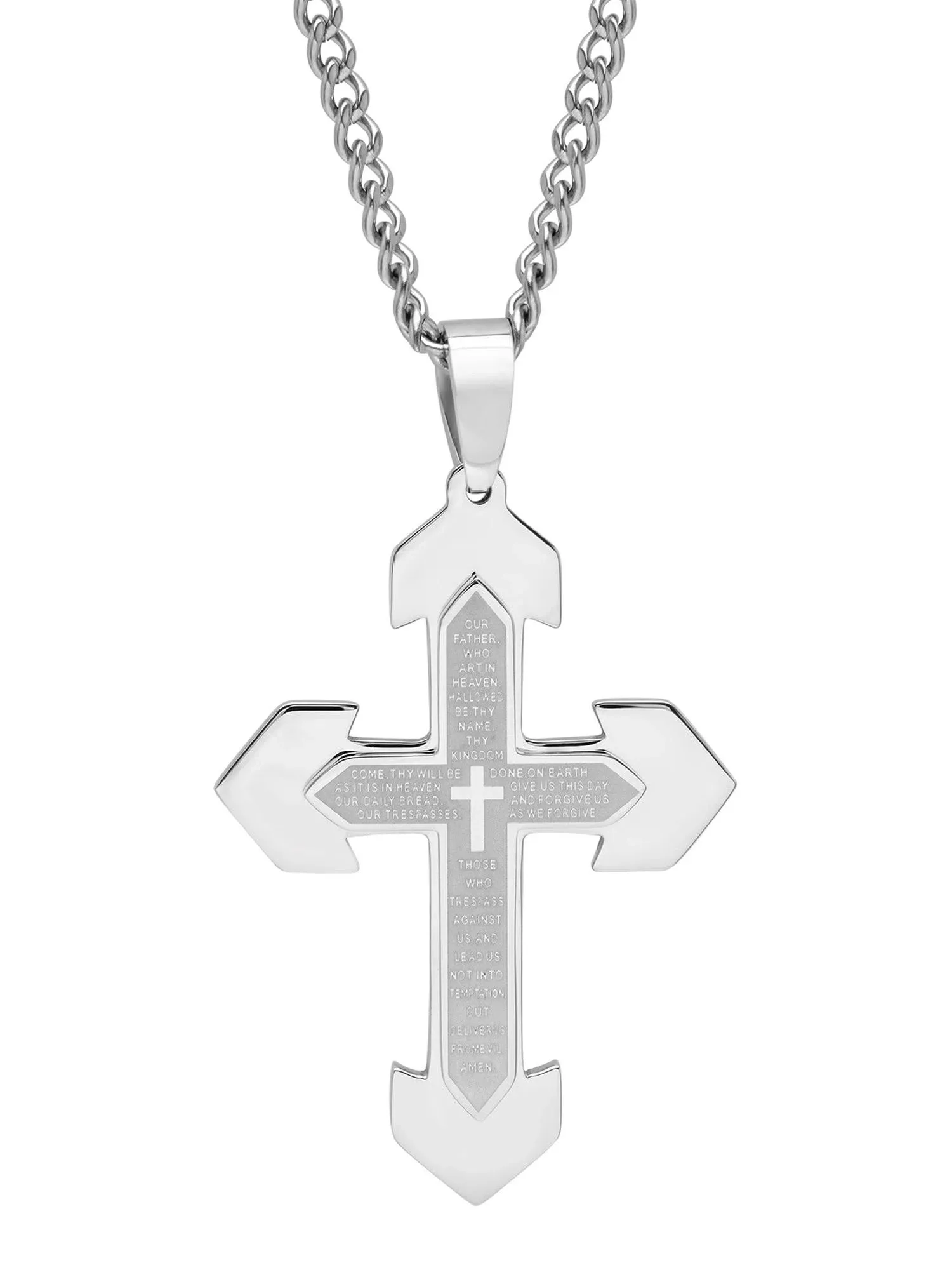 Men's Stainless Steel Lord's Prayer Cross Pendant