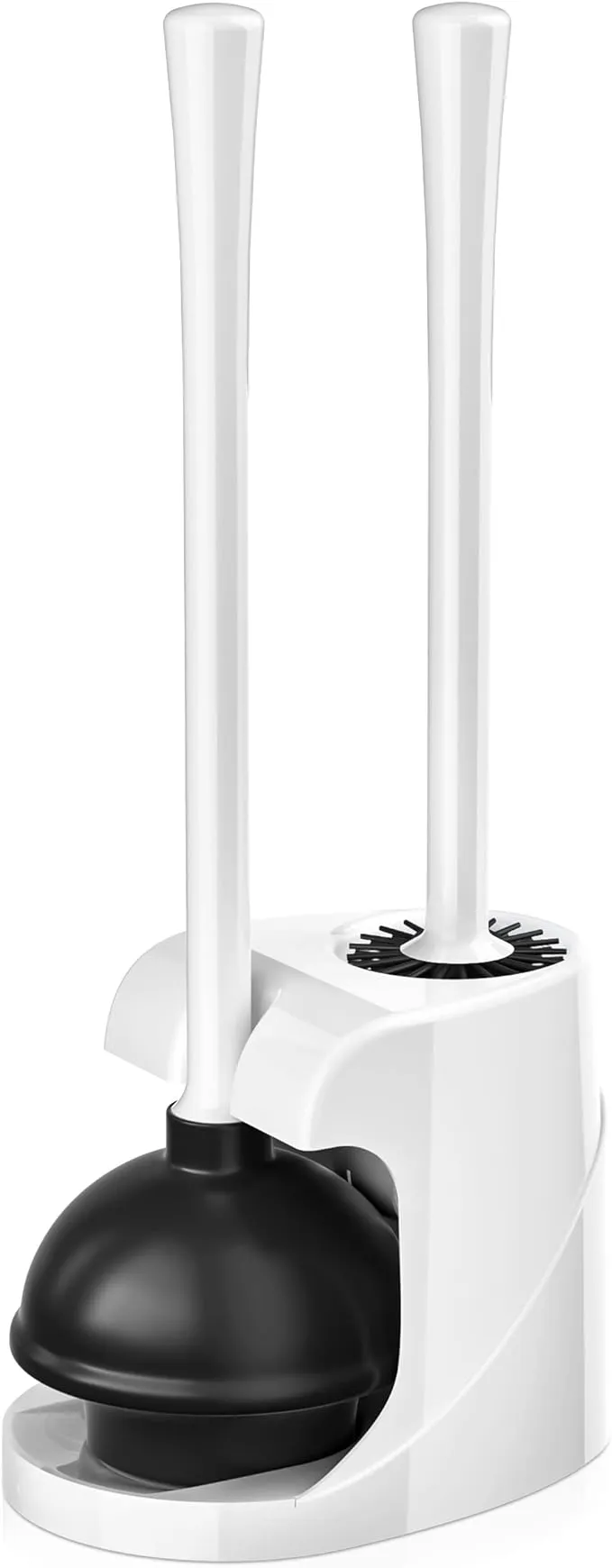 Toilet Plunger and Brush, Silicone Toilet Brush and Heavy Duty Toilet Plunger Set with Ventilated Holder, 2-in-1 Bathroom Cleaning Combo with Caddy Stand (White)