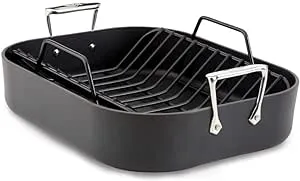 All-Clad HA1 Hard Anodized Nonstick Roaster and Nonstick Rack 13x16 Inch Oven Broiler Safe 500F Roaster Pan, Pots and Pans, Cookware Black