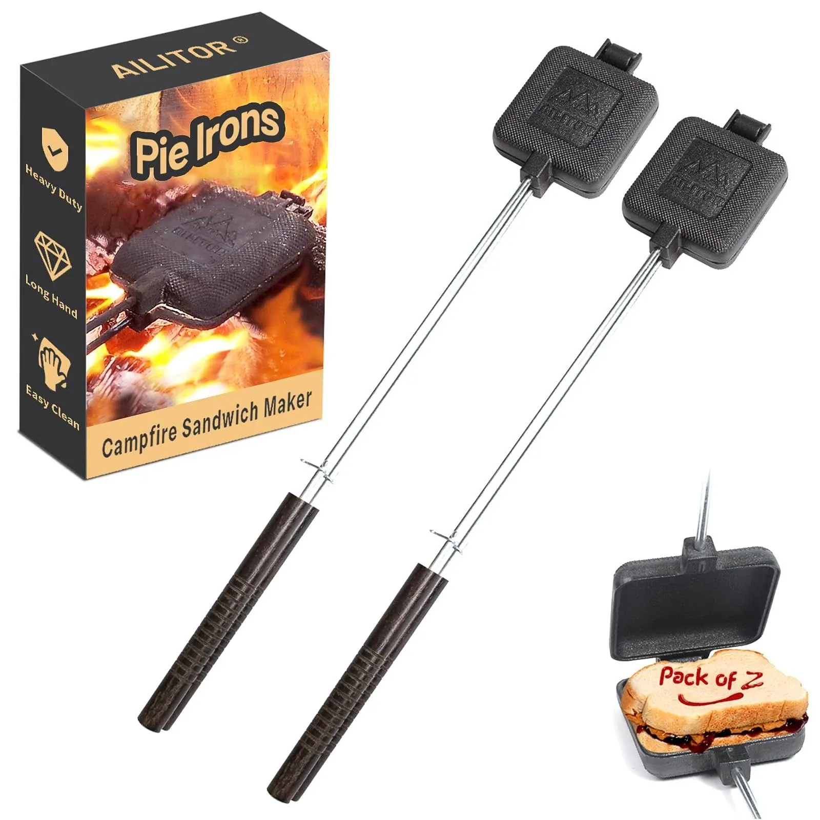 Cast Iron Camp Pie Cooker, Campfire Sandwich Maker (Pack of 2)