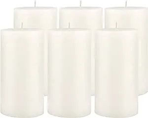 Stonebriar Tall 3 x 6 inch 80 Hour Long Burning Unscented Wax Flat Top Pillar Candles, White, 6 Pack