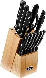 Oster 69529.14 Granger 14 Piece Cutlery Set with Wood Block, Black handles