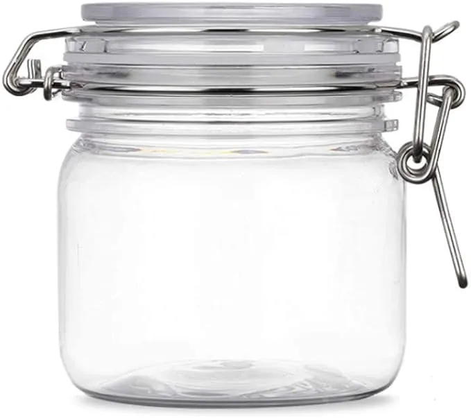 2Pcs 10 Oz/300ml Clear Round Plastic Home Kitchen Storage Sealed Jar Bottles with Leak Proof Rubber and Hinged Lid for Herbs, Spices, Candy, Gift, Arts and Crafts Storage Multi-purpose Container