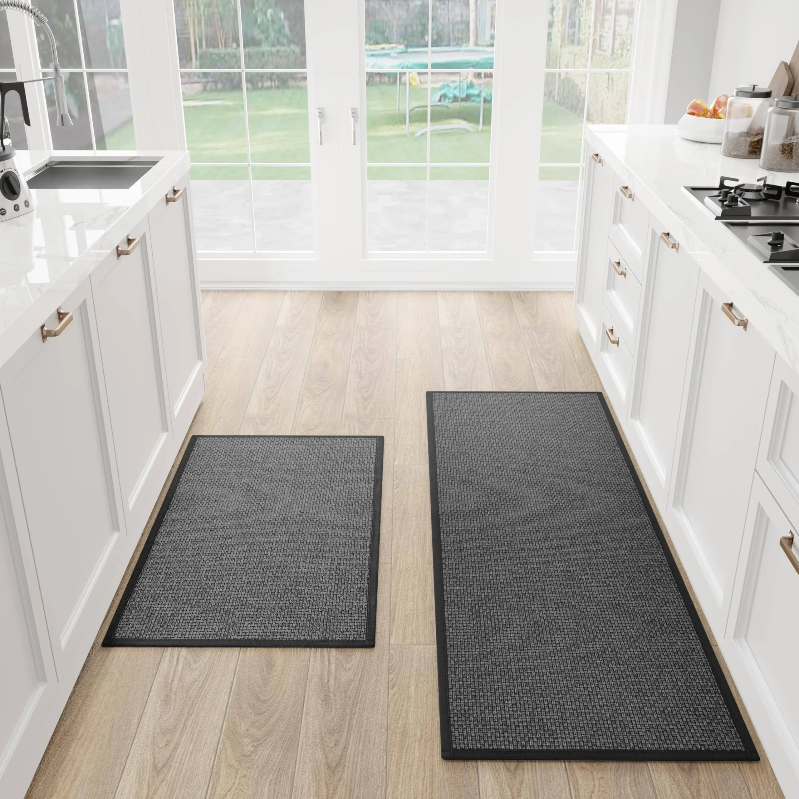 SUMLANS Kitchen Mat Set of 2 Pcs, Cushioned Non Slip Rugs for Kitchen Floor, Absorbent Runner Comfort Standing Mats Washable for Kitchen, Office, Home