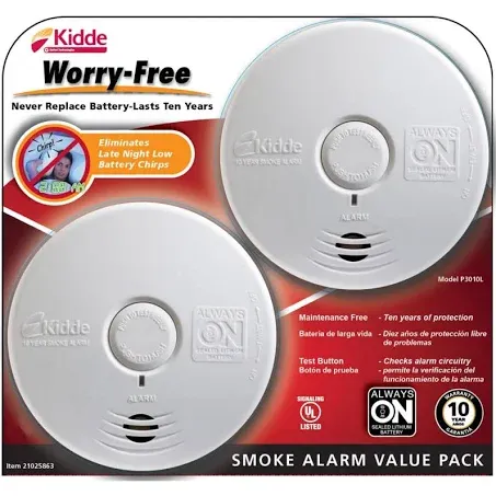 Kidde Worry-Free Smoke Alarms, 2 pk. - White