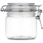 2Pcs 10 Oz/300ml Clear Round Plastic Home Kitchen Storage Sealed Jar Bottles with Leak Proof Rubber and Hinged Lid for Herbs, Spices, Candy, Gift, Arts and Crafts Storage Multi-purpose Container