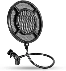 Mic Pop Filter, Professional Metallic Mic Pop Filter Mesh for Blue Yeti and Any Other Mic, ARISEN Dual Layered Microphone Pop Filter, Mic Filter with A Flexible 360° Gooseneck Clip Stabilizing Arm