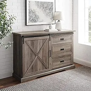 Walker Edison Modern Farmhouse Wood Sliding X Barn Door Buffet Sideboard Living Room Entryway Serving Storage Cabinet Doors-Dining Room Console, 56 Inch, White and Rustic Oak