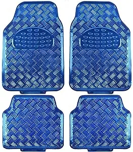 BDK Universal Fit 4-Piece Metallic Design Car Floor Mat - (Blue)