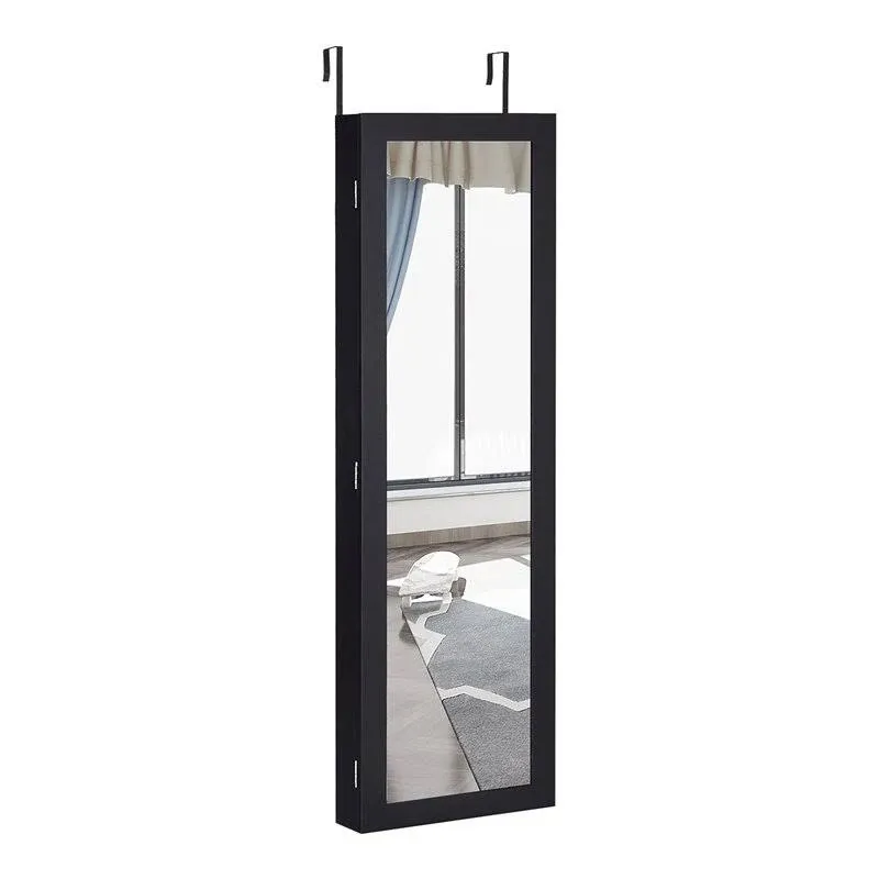 Costway MDF Board Wall/Door Mounted Mirrored Jewelry Cabinet in Black