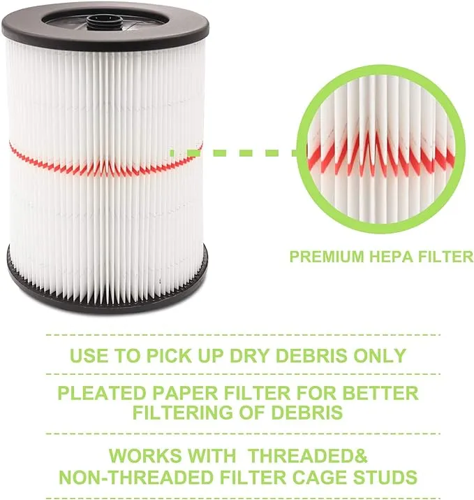 2 Pack Cartridge Filter for Craftsman 17816 9-17816 Wet/Dry Air Filter Replacement Part fit 5/6/8/12/16/32 Gallon & Larger Vacuum Cleaner