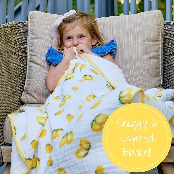 LollyBanks Muslin Quilts |100% Cotton Nursery & Crib Blankets for Girls| Super Soft and Lightweight | Large Size 47" x 47" for Baby Toddler and Kid (Lemon)