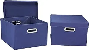 Household Essentials Fabric Storage Boxes with Lids and Handles, Blue