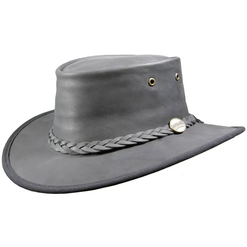 Barmah 1060 BL Foldaway Bronco Leather Hat - Black