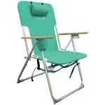 Caribbean Joe Folding Beach Chair, 4 Position Portable Backpack Foldable Camping Chair with Headrest, Cup Holder, and Wooden Armrests, Blue