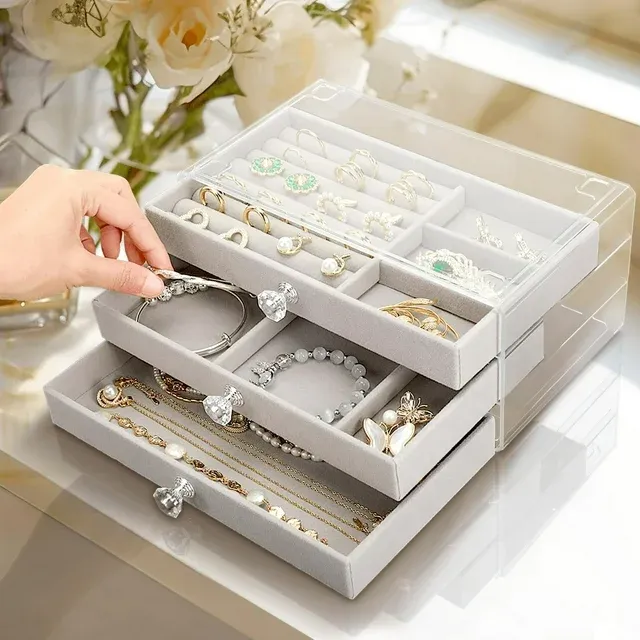 Coobest Jewelry Box, 3 Drawer Jewelry Holder Organizer, Jewelry Boxes & Organizers with Earring Organizer, Jewelry Holder Box, Clear Jewelry