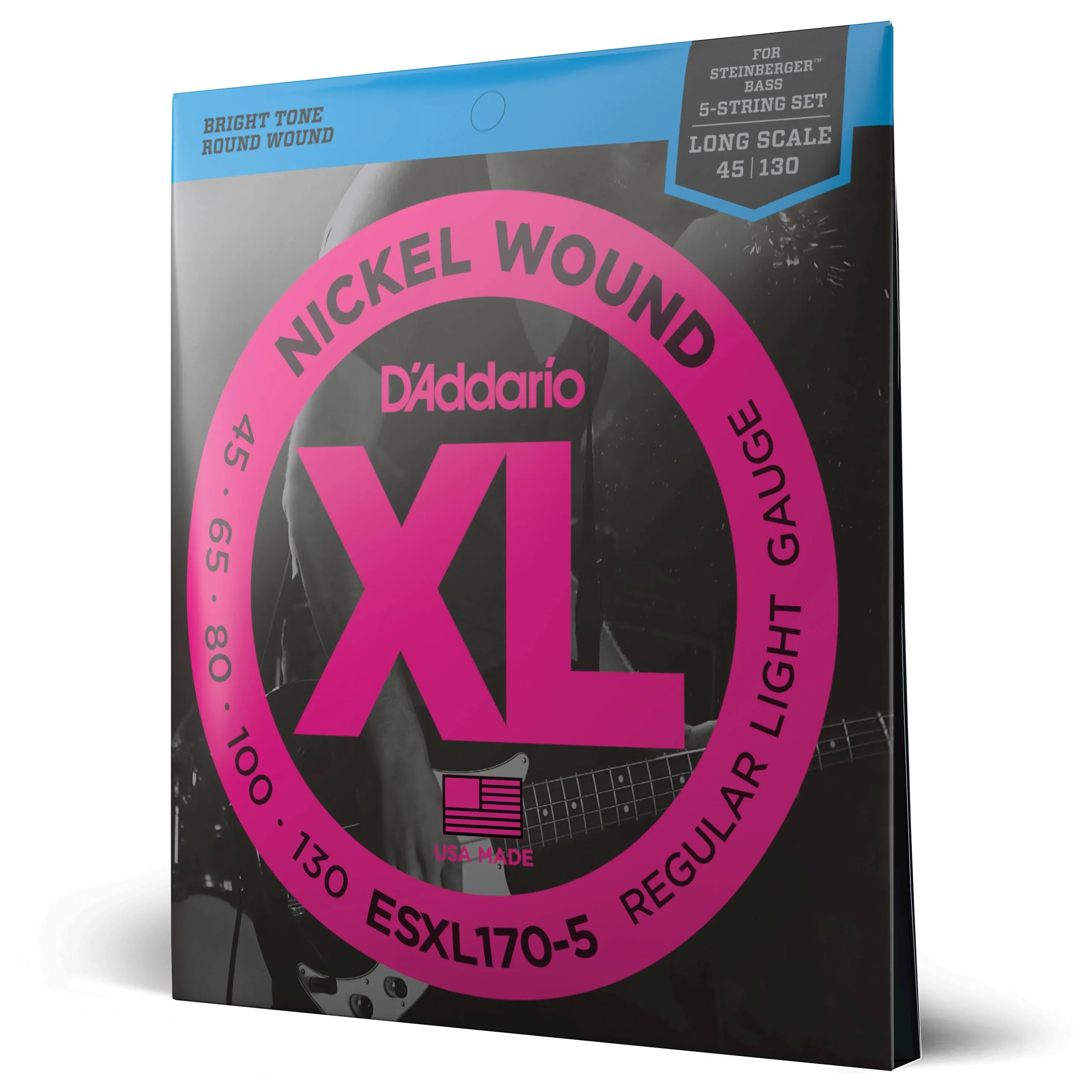 D&#039;Addario ESXL170-5 Nickel Wound Light 5-String Bass Strings Lng Scale .045/.130