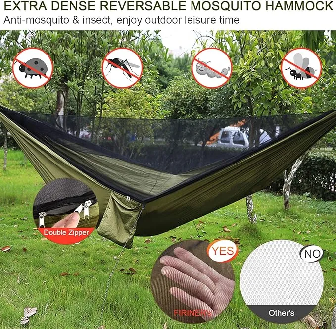 Camping Hammock with Mosquito Net Rain Fly Heavy Duty Tree Strap Nylon Parachute Single Double Hammock Tent Waterproof Rainfly Set for Camping Backpacking Backyard Patio Hiking Travel Outdoor