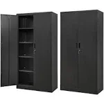 Fesbos Metal Storage Cabinet-72” Tall Steel File Cabinets with Lockable Doors and Adjustable Shelves-Black Steel Storage Cabinet for Home, School,