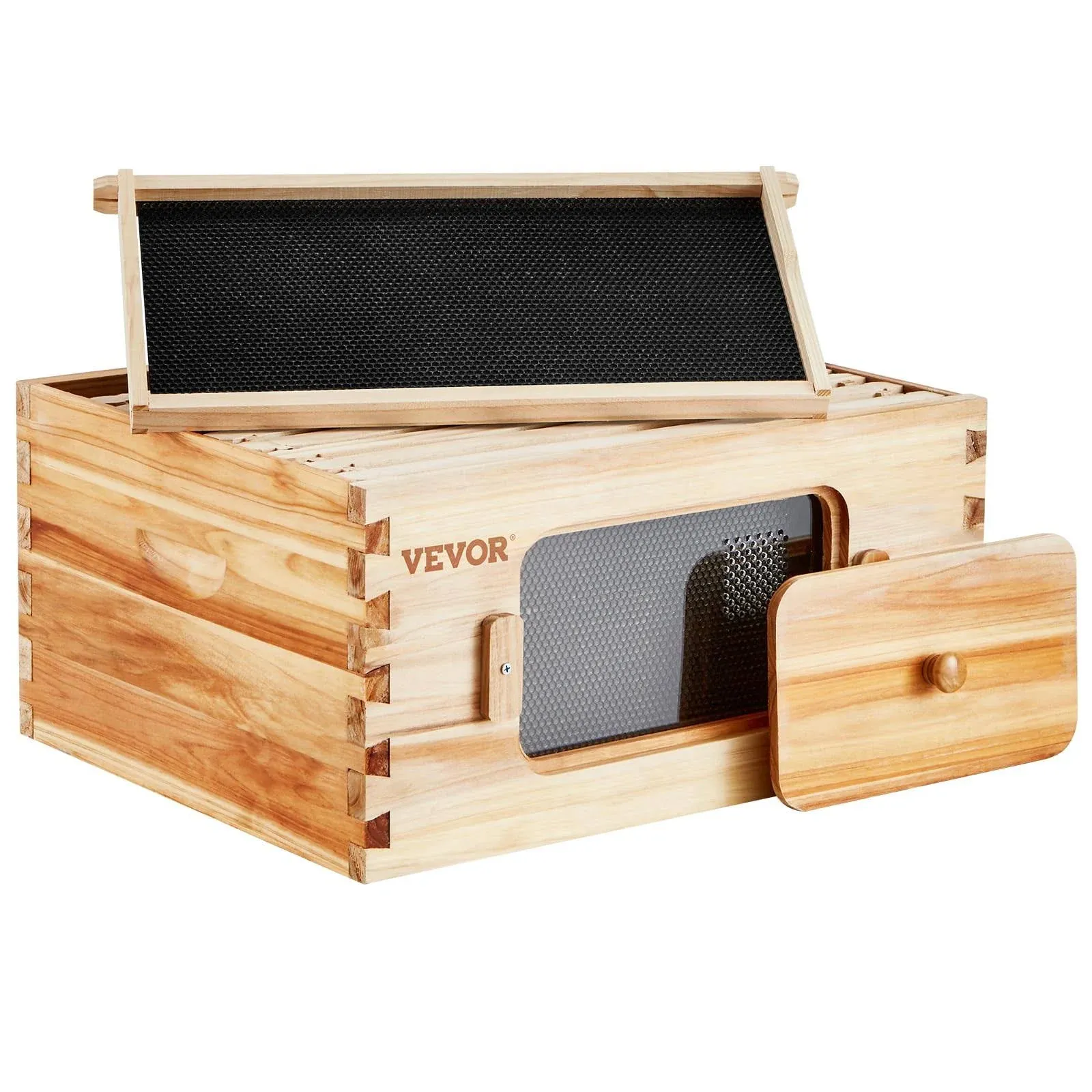 VEVOR Bee Hive Deep Box Starter Kit, 100% Beeswax Coated Natural Cedar Wood, Langstroth Beehive Kit with 10 Frames and Foundations, Transparent