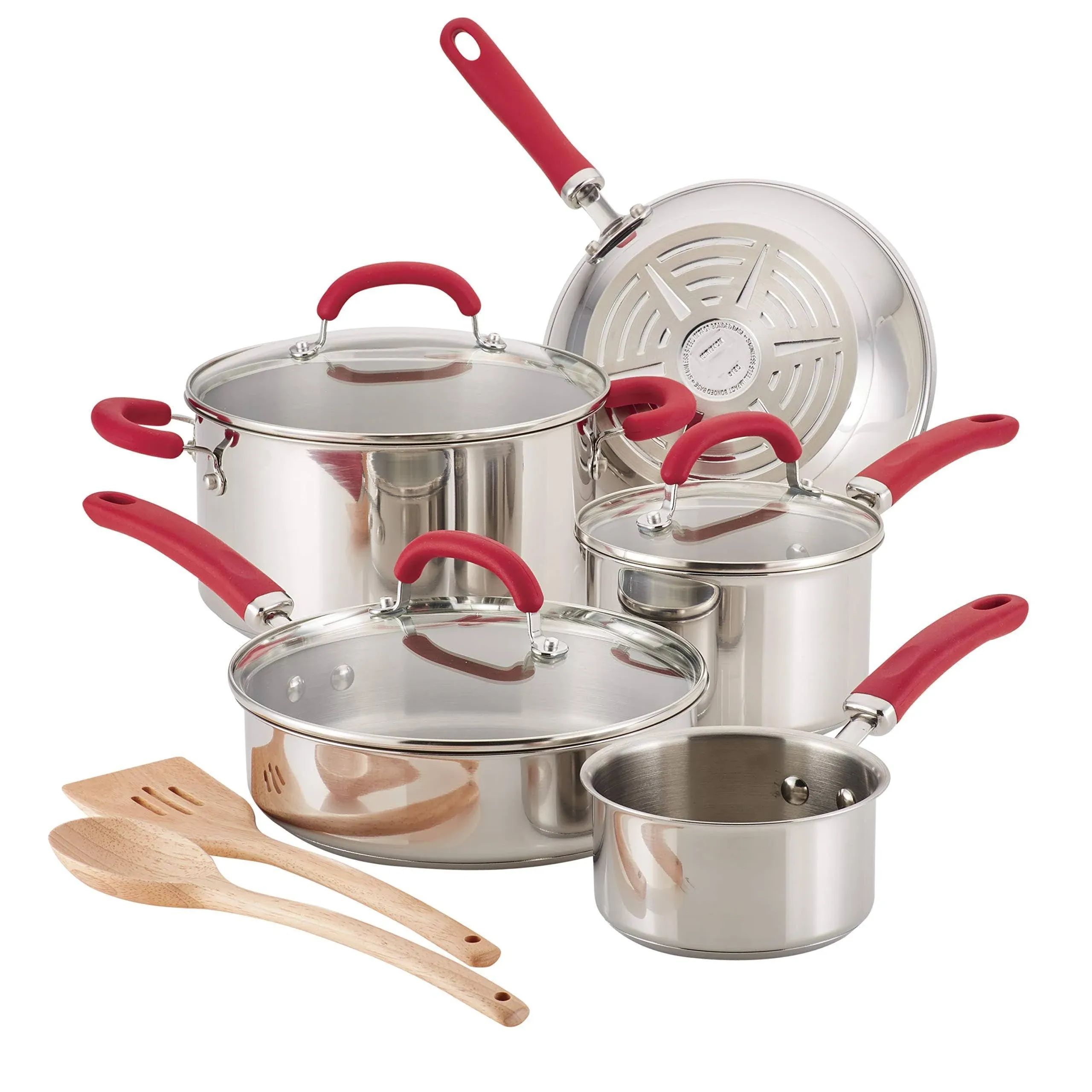 Rachael Ray 10 Piece Create Delicious Stainless Steel Cookware Set - Red