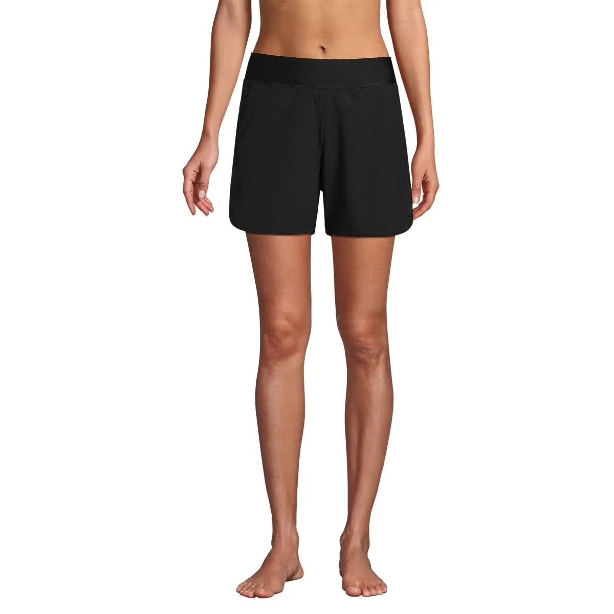 Lands' End Women's 5" Quick Dry Elastic Waist Board Shorts Swim Cover-Up Shorts with Panty - 18 - Black