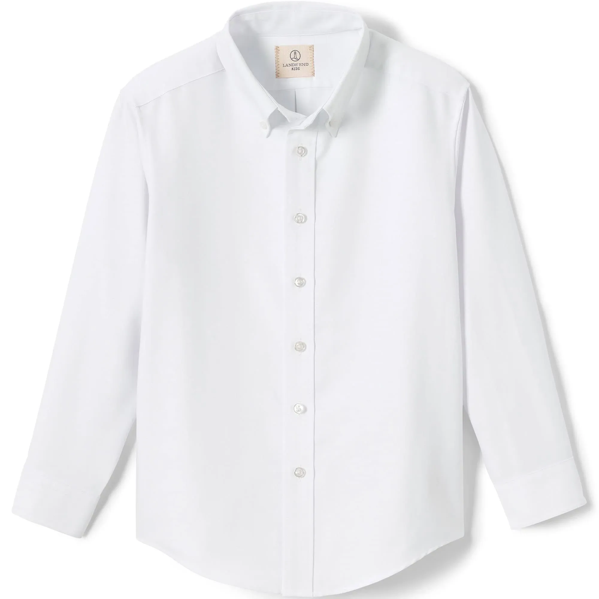 Lands' End School Uniform Boys Long Sleeve Solid Oxford Dress Shirt - 14 - White