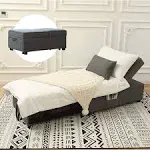 Zenosyne Sleeper Chair 4 in 1 Multi-Function Convertible Adjustable Guest/Ottoman Bed with Linen Fabric Folding Futon Chair Lumbar Pillow for Living Room Bedroom（Grey）