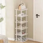 Hironpal White Bamboo Shoe Rack for Small Spaces 6 Tier Tall Vertical Narrow Rack for Closet Stackable Shoe Holder, Stand for Entryway Storage Shoe Organizer S