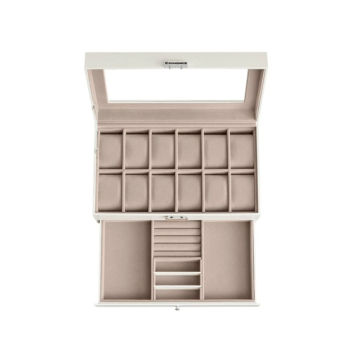 2-Tier Watch Box with 12 Slots Cloud White and Cappuccino Beige