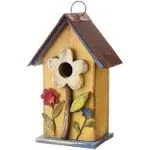 Glitzhome Distressed Solid Wood Birdhouse with Flower