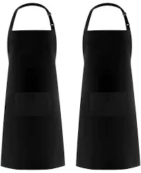 Hyzrz 2 Pack Chef Apron Hat Set, Adjustable Bib Cooking Aprons Water Drop Resistant Baker Kitchen Cooking for Women Men Father's Gift (Multicolor)