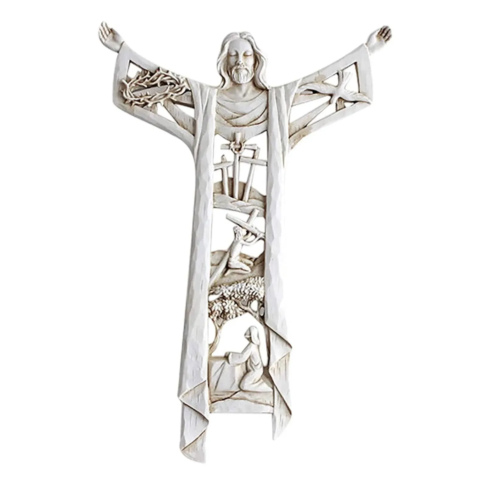 XIAOZHIGU Crucifix Wall Cross Jesus Statues,Handmade Hollow Out Catholic Prayer Cross Christian 1st Holy Communion Christening Gifts Home Wall Decor