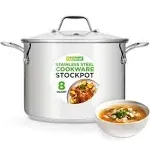 NutriChef Heavy Duty 8 Quart Stainless Steel Soup Stock Pot with Handles and Lid