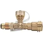 Flame King 4 Port Brass Tee Propane Adapter Pol Inlet, 1/4 Inverted Female Flare Inlet, QCC Outlet, CGA600 Outlet (RV-COMBO1)