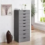 HOMESTOCK Tall Dressers 45.7&#034; H X 18.9&#034; W, Wood Gray 9 Drawer W/ Storage Shelves