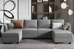 Honbay Modular Sectional Sofa with Reversible Chaises Sofa with Ottomans U Shaped Sectional Couch for Living Room, Bluish Grey