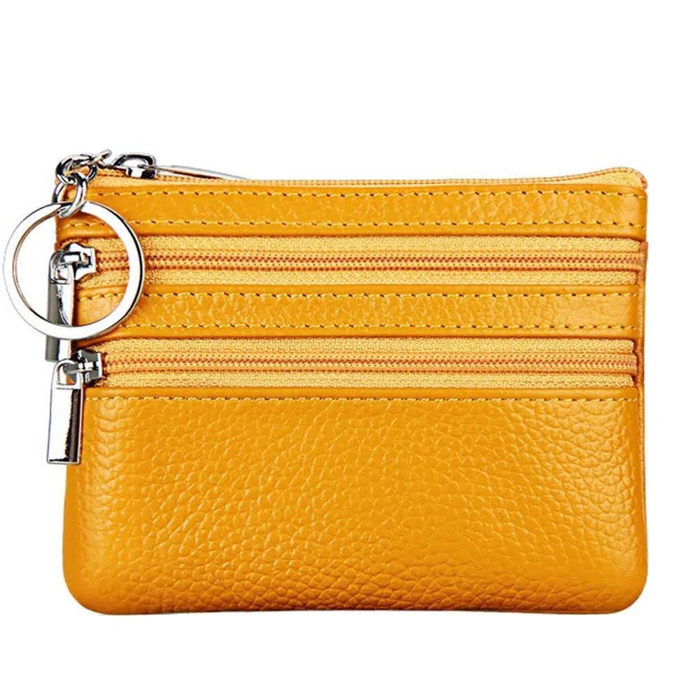 Women's Genuine Leather Coin Purse Mini Pouch Change Wallet with Keychain