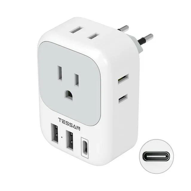 European Travel Plug Adapter, Type C Travel Adaptor with 4 Electrical Outlets...