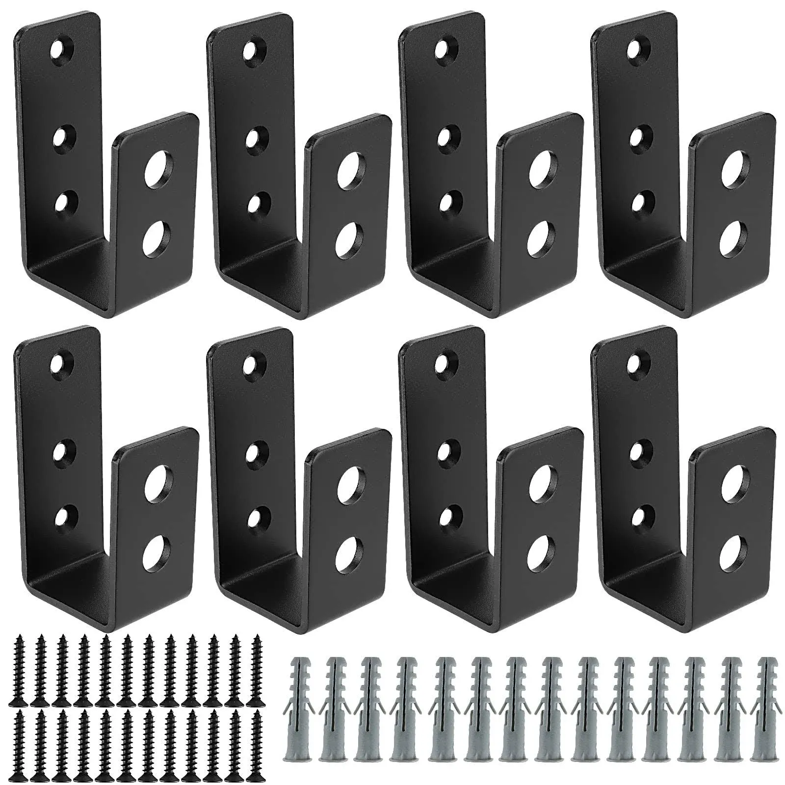 MUKLEI 8 Pack Door Barricade Brackets, Open Bar Holder U Bracket with Screws and Anchors, Heavy Duty Security Holder Bracket Stopper Tool Hanger for