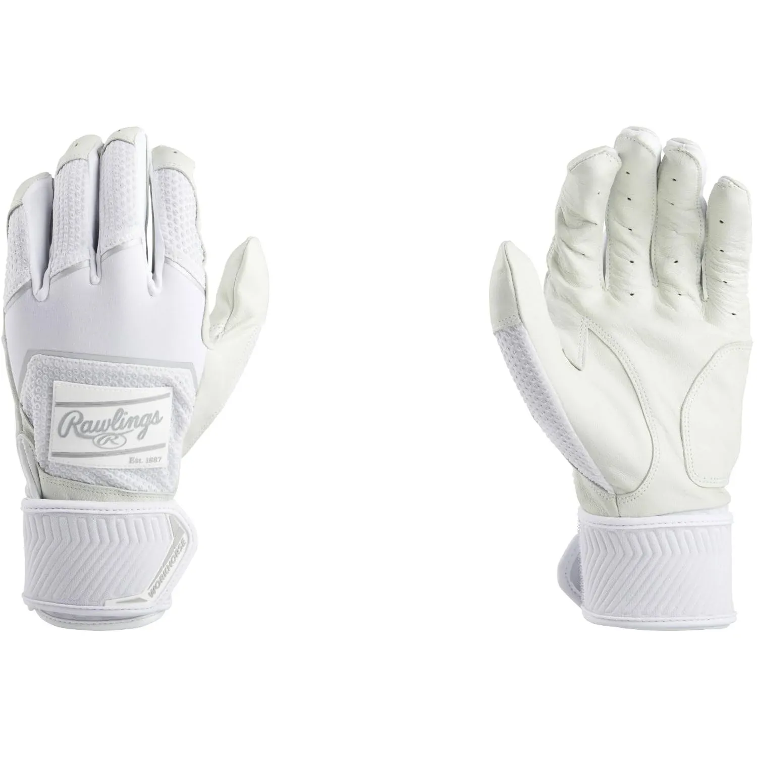 Rawlings Workhorse Compression Strap Batting Gloves - White