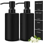 GMISUN Black Soap Dispenser, Hand Soap Dispenser Bathroom, 2 Pack Hand and Dish Soap Dispenser Set for Kitchen, 12oz Glass Liquid Soap and Lotion