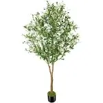  6ft Full Artificial Olive Tree (72in) with Plastic Nursery Pot Faux Olive 