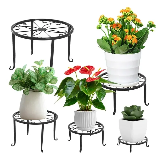 TINANA Metal Plant Stands: 5 Pack Heavy Duty Flower Pot Stands for Multiple Plant, Anti-Rust Iron Plant Pot Shelf, Decoration Racks for Home Indoor and Outdoor-Black