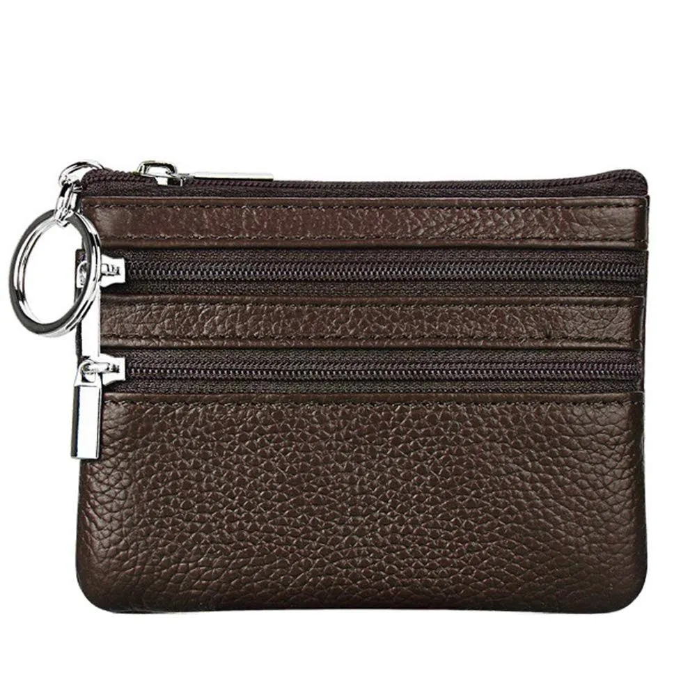 Women's Genuine Leather Coin Purse Mini Pouch Change Wallet with Keychain