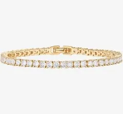 PAVOI 14K Gold Plated 3mm Cubic Zirconia Classic Tennis Bracelet | Gold Bracelets for Women | Size 6.5-7.5 Inch